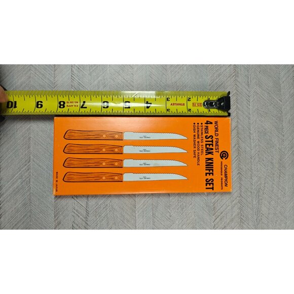 Champion Steak Knife Set of 4 Stainless Steel Blades Wood Handles Japan NEW - Picture 7 of 7